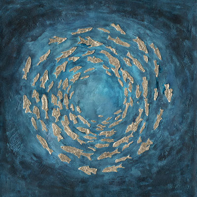 "Fischstrudel II." Fb.gold 100 x 100 cm, 279,-€