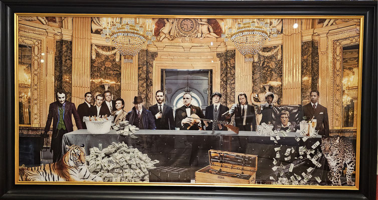 "Bad Boys of Hollywood" 160x 80 cm, Glasbild mit Strass, Edelholz-gerahmt 1350,-€