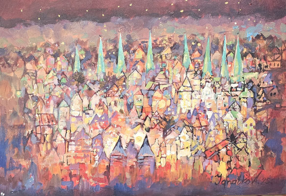 "Lübeck Abendrot I", Öl auf Leinwand, A. Ignatkov, 50x 70 cm, 699,-€