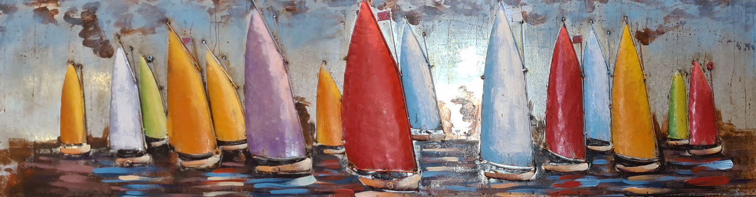 -Metallbild- "bunte Segler" ca.  50 x 180 cm, 379,-€