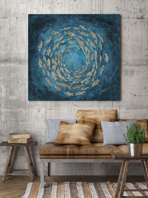 "Fischstrudel II." Fb.gold 100 x 100 cm, 279,-€