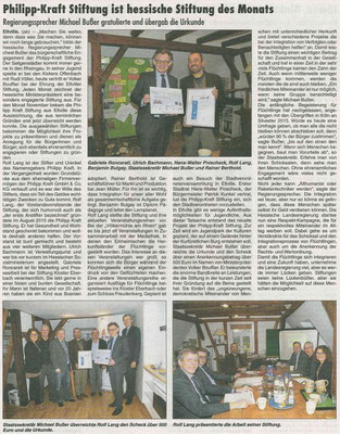 09.02.2017 Wiesbadener Kurier Auszeichnung zur Hessischen Stiftung des Monats November 2016