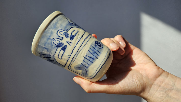 Hungry Cat, Porcelain and underglaze pencil, 2025