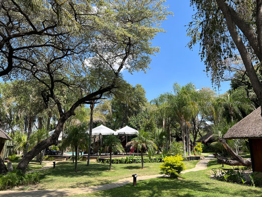 23.03. Die Hakusembe River Lodge gehört zur Gondwana Gruppe, wir spazieren ein wenig durch den hübschen Garten.