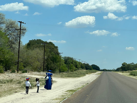 18.03. Gegen 13:00 verlassen wir Maun und fahren über die A3 und die A35 Richtung Panhandle.