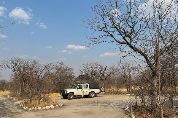 23.09. Planet Baobab, Gweta: unsere Campsite ist schön groß mit Schattendach!