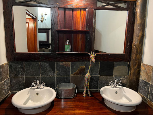 11.03. Kalahari Rest Lodge: seit diesem WC Besuch lautet Kerstins Mission: so eine Giraffe brauchen wir!