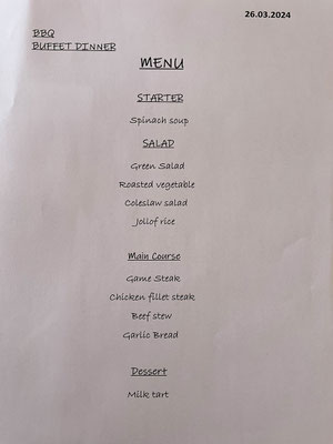 26.03. Waterberg Wilderness Plateau Lodge: das Dinner schmeckt wunderbar!