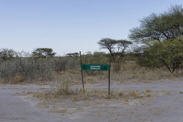14.03. Unsere Campsite für heute ist Lekhubu (CKWIL07). Auch diese CS ist ohne "facilities", aber wir mögen sie aufgrund der Größe. Besonders der Teil auf dem Hügelchen gefällt uns sehr.