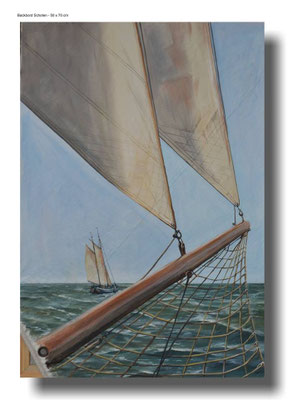 Backbord Schoten, Ölgemälde auf gebrauchtem Segel  70 x 100 cm °
