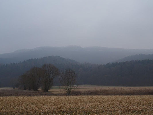 Im Nebel kann man den Turm des Heldrasteins erkennen