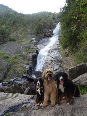 Selma, Nepo und Vreni am unteren Wasserfall in Barbian