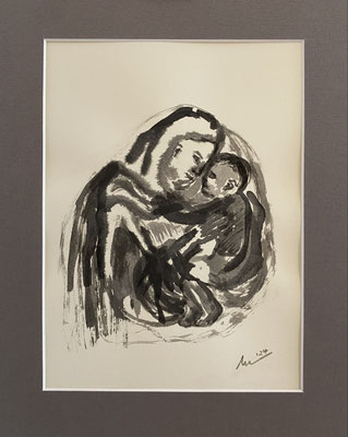Maria mit Kind V, 2024, Tusche auf Papier, gerahmt 30 x 24 cm
