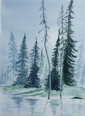 Annd Flint, winter trees, watercolour