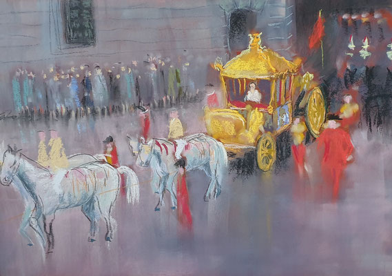 Joan Wainwright, unfinished rain procession, pastels