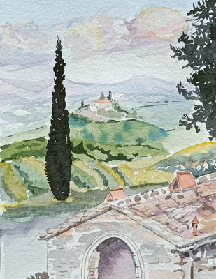 Pamela Stanton, view from Tuscany window, watercolour