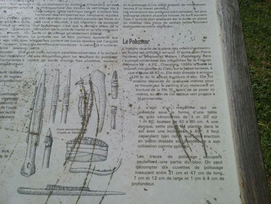Menhir-polissoir de Souhé (Naintré), monolithe ayant d'abord servi de polissoir avant d'être dressé comme menhir à une époque ultérieure.