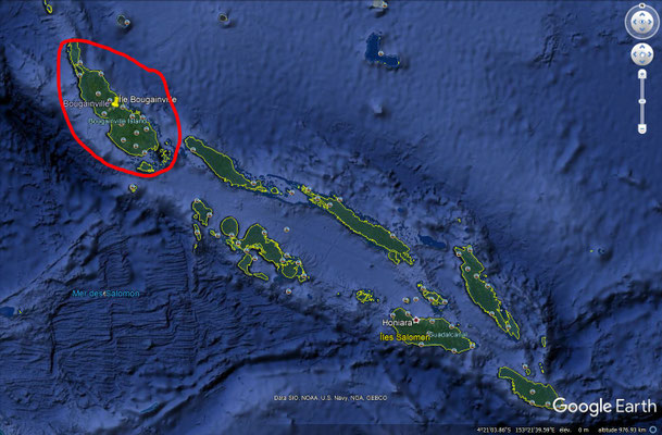 Île Bougainville, vue satellite.