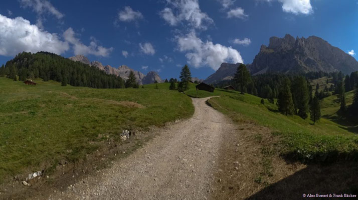 Südtirol 2016, Wanderung Col Raiser, Cislestal mit Geislerspitzen und Puez-Gruppe