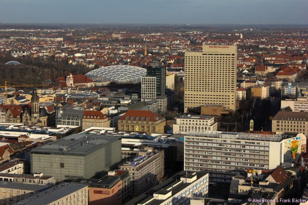 Leipzig 2016, Blick vom City-Hochhaus nach Norden mit Zoo und The Westin
