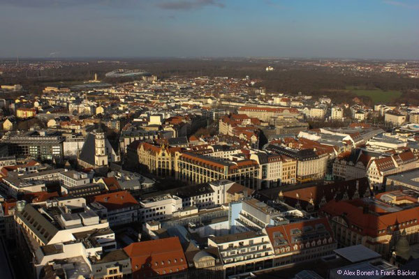 Leipzig 2016, Blick vom City-Hochhaus nach Nordwesten mit Thomaskirche