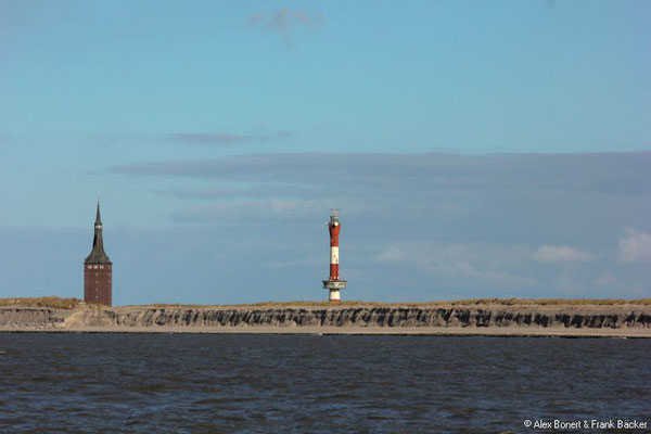 Wangerooge 2020, Überfahrt nach Harlesiel, Neuer Leuchtturm und Westturm