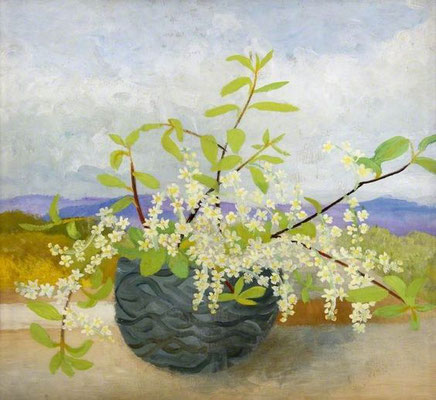 Winifred Nicholson: Cumberland landscape with flowers