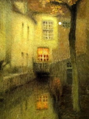 Henri Le Sidaner: gracht in Brugge, schemer