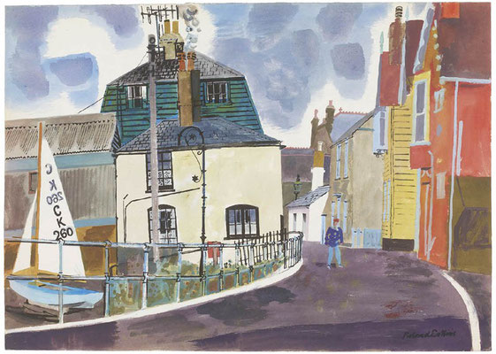 Roland Collins: Eight Bells and Ocean Cottage, sea wall, Whitstable