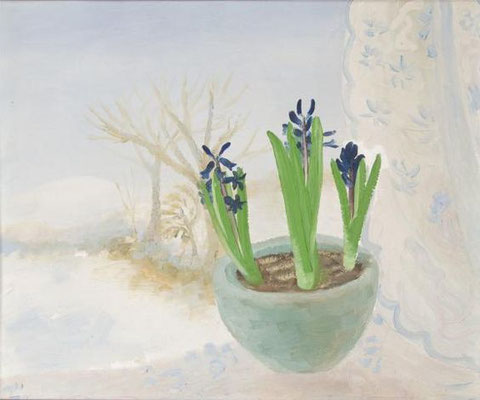 Winifred Nicholson: Blue Hyacinths in a winter landscape