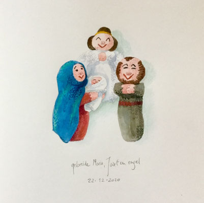 Annette Fienieg: Knitted Mary, Josef and angel, 22-12-2020