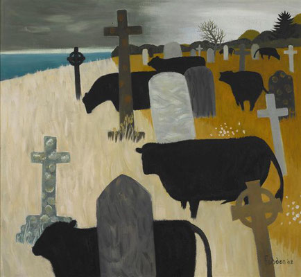 Mary Fedden: Cows in a churchyard