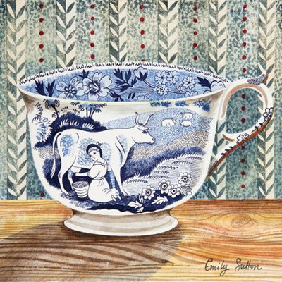 Emily Sutton: Blue cow cup; watercolour