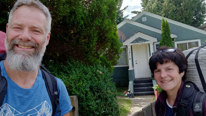 Losgehselfie in East Vancouver, vor unserer Airbnb- Unterkunft