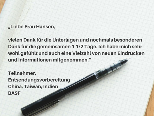 Entsendungsvorbereitung China, Taiwan, Indien für BASF