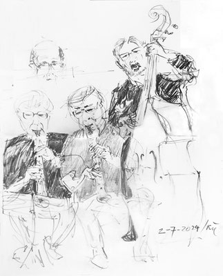 Wizards-Quartett in der Oase Rümlang 2024 - Skizze von Heinz Rüedi - www.heinz-rueedi.ch