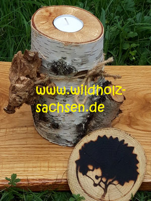 Birkenstücke naturell als Leuchter   -   jedes Stück ein Unikat (gestockte Birke)