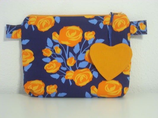 QUADRATHERZ Blau-Orange geblumt 8-029