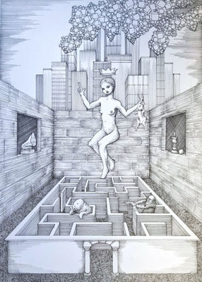 Synthèse abrasive, 2016, stylo et encre sur papier, 36 x 26 cm