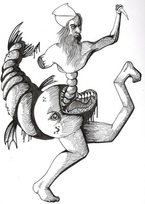 Le fakir, 2010, stylo et encre sur papier, 21 x 15 cm