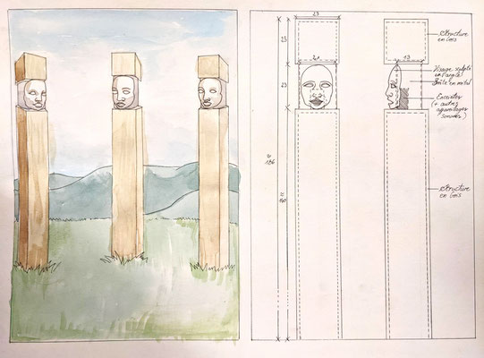 Etude pour "Les Chants Magnétiques - Abesti Magnetikoak", 2022, dessin et aquarelle sur papier