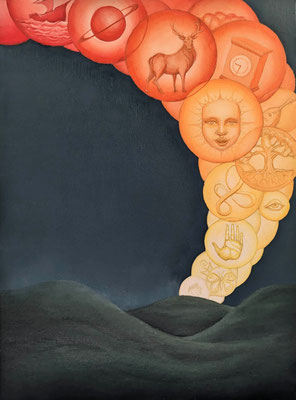 Faire orchestre, 2023, huile sur carton (visuel conçu pour l'affiche d'Errobiko Festibala 2023)