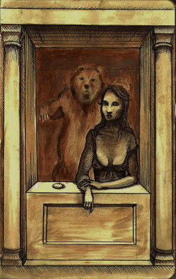 Etude pour "La fenêtre", 2012, stylo, encre, et lavis brun sur papier, 21 x 13 cm