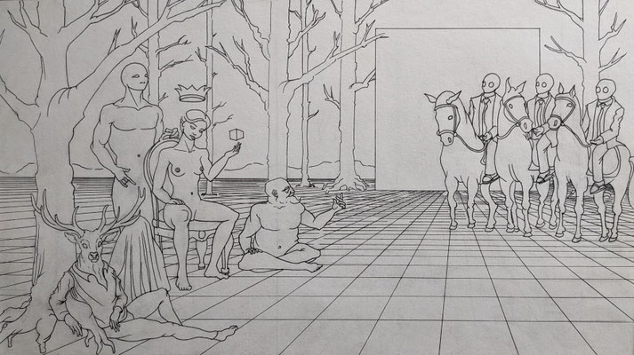 Les paix sœurs des sages, 2018, stylo et encre sur papier, 30 x 42 cm