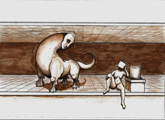 Etude pour "La Belle et la Bête", style et encre, lavis brun sur papier, 30 x 21 cm