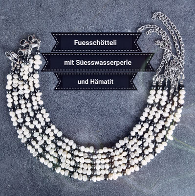 Süsswasserperln mit Hämatit auf Draht mit Edelstahlverschluss