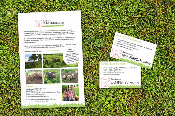 Flyer, Visitenkarten – Steinbacher WohlfühlSchweine
