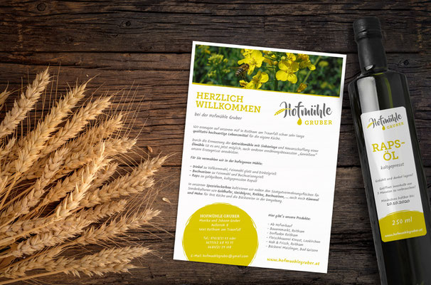Logo-, Flyer- und Etikettengestaltung - Hofmühle Gruber