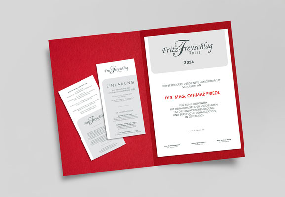 Einladungs- und Urkundendesign Fritz Freyschlag Preis - GPA Oberösterreich