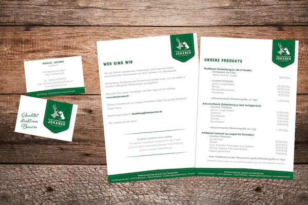 Visitenkarten, Flyer – Direktvermarktung Johanek
